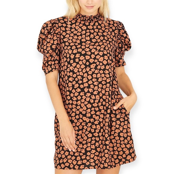 Who What Wear Linen Blend Puff Sleeve Floral Dress - Picture 1 of 10